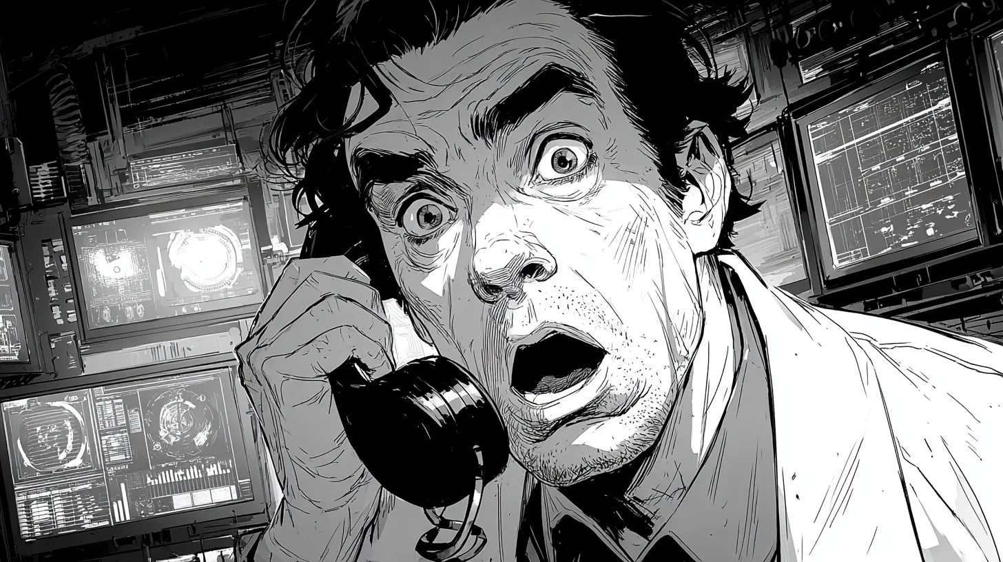 Ein schockierter Wissenschaftler telefoniert.